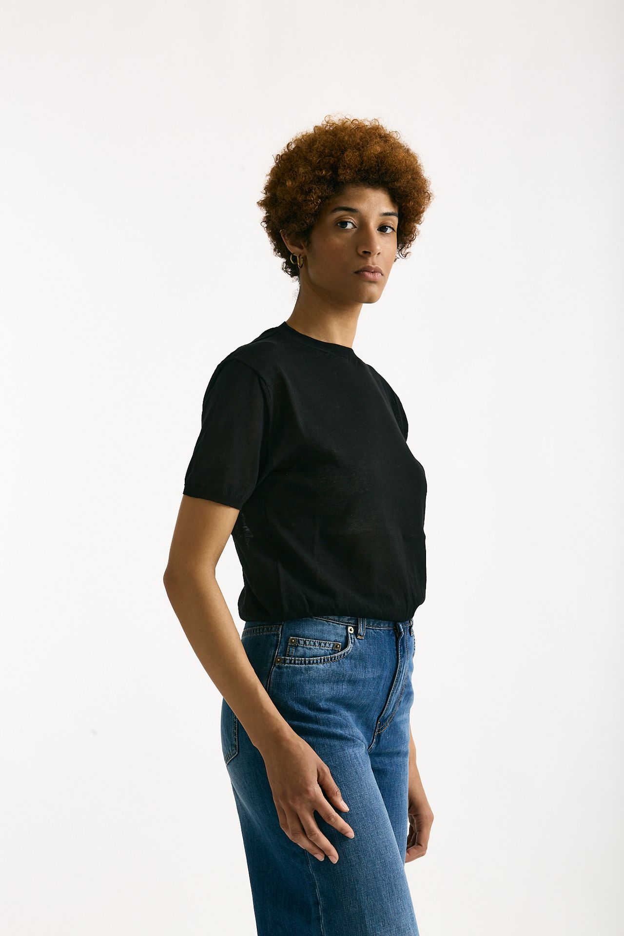 Maglia girocollo in cotone nero donna Grifoni - 3