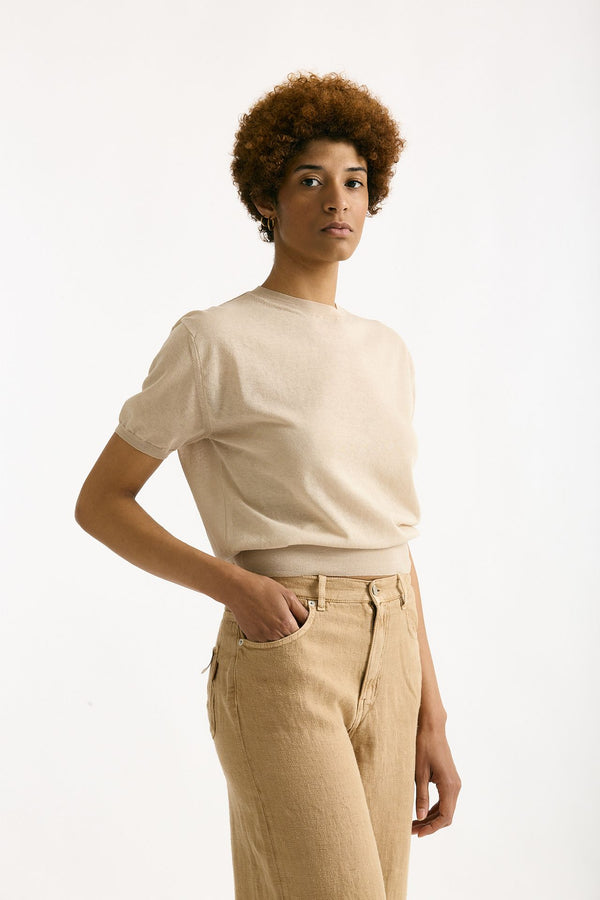 Maglia girocollo in cotone beige donna Grifoni