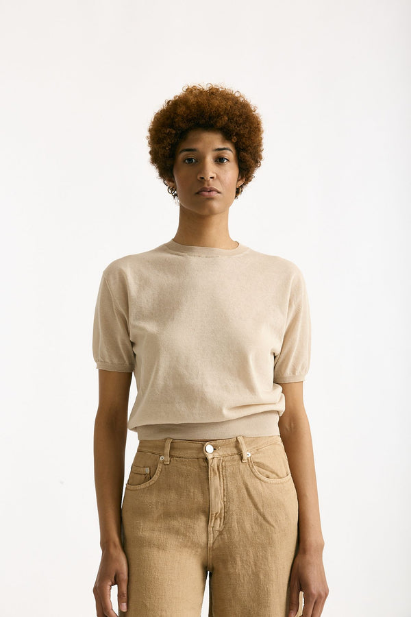 Maglia girocollo in cotone beige donna Grifoni