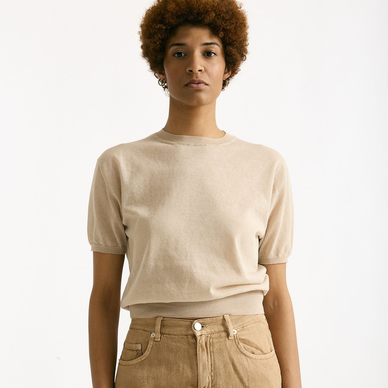Maglia girocollo in cotone beige donna Grifoni - 5