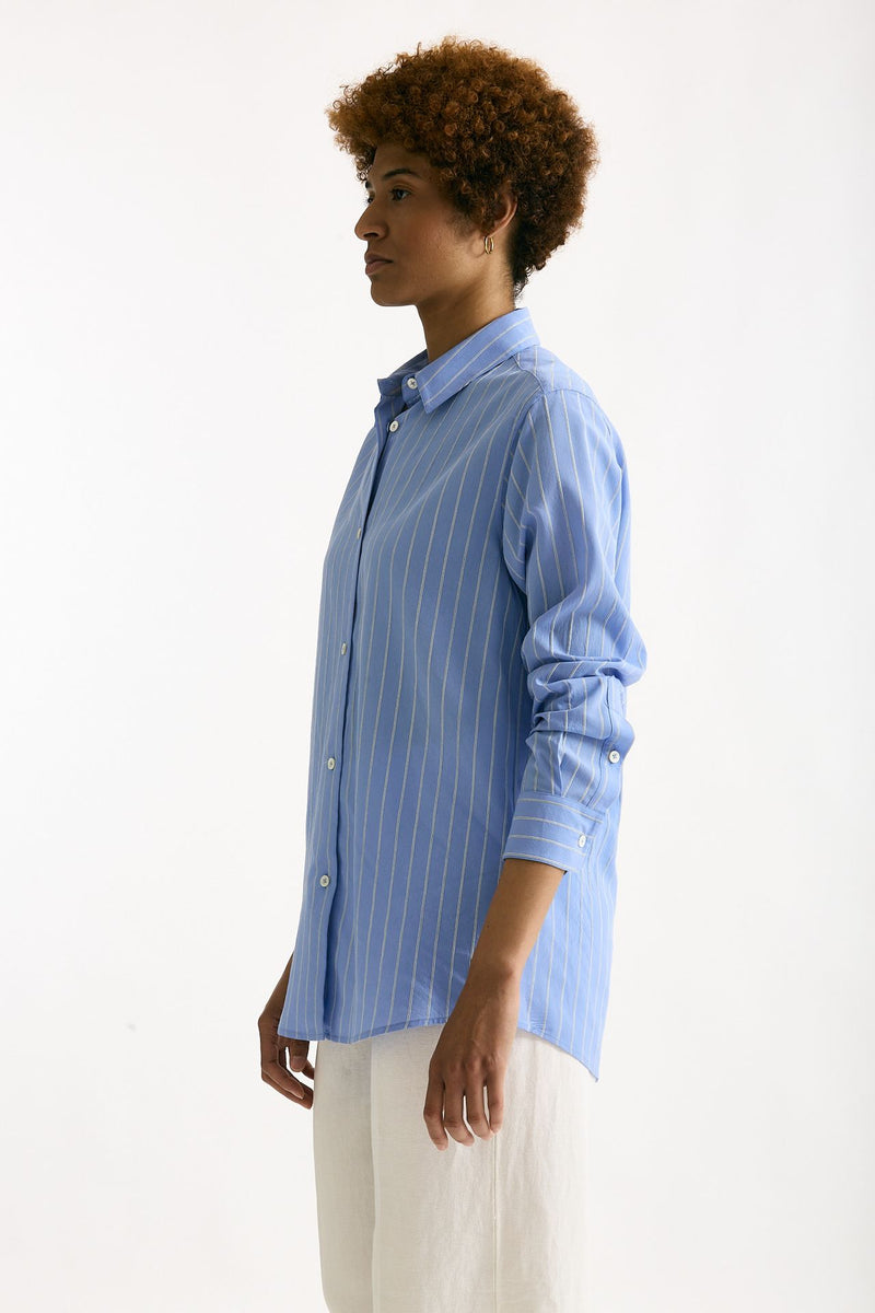 Camicia over azzurro con riga donna Grifoni - 3