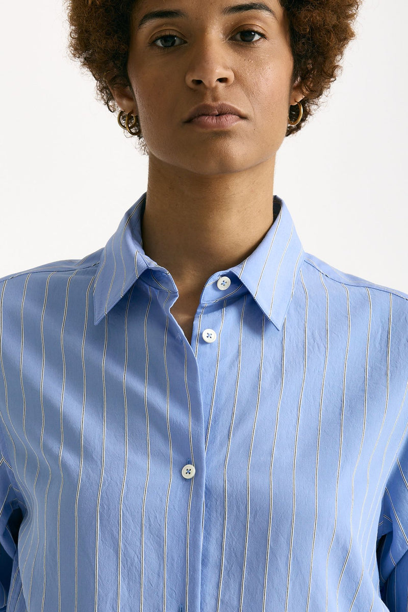 Camicia over azzurro con riga donna Grifoni - 4