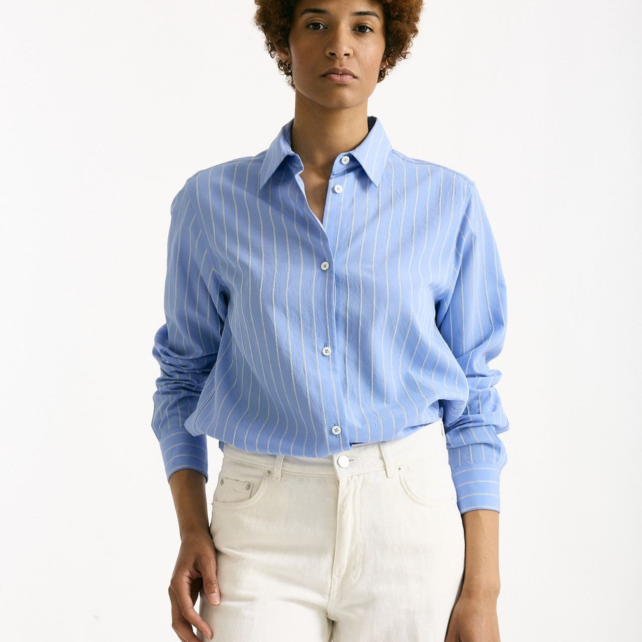 Camicia over azzurro con riga donna Grifoni - 5