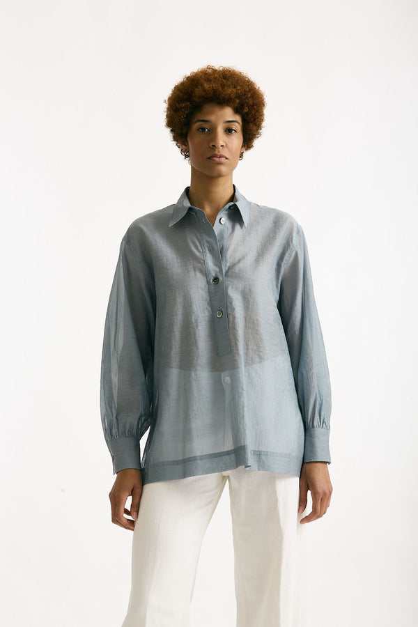 Camicia in mussolina di cotone azzurro polvere donna Grifoni