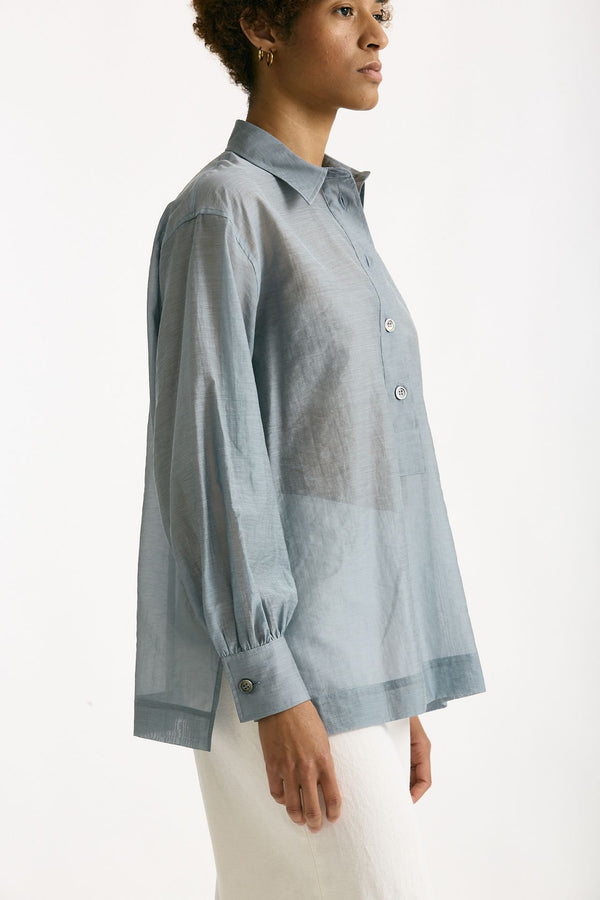 Camicia in mussolina di cotone azzurro polvere donna Grifoni