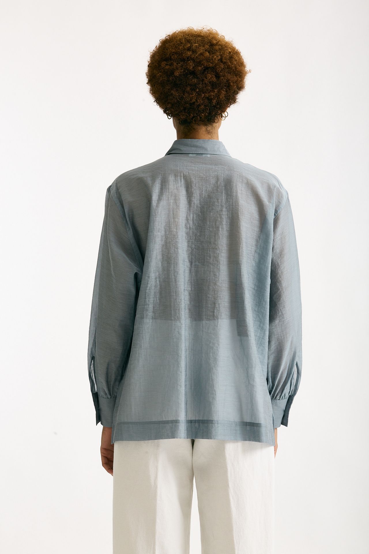 Camicia in mussolina di cotone azzurro polvere donna Grifoni - 3