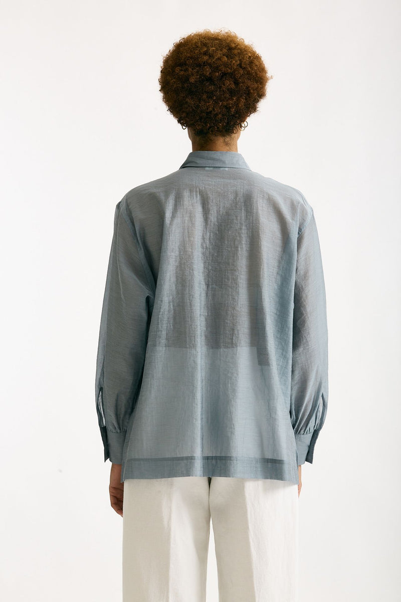Camicia in mussolina di cotone azzurro polvere donna Grifoni - 3
