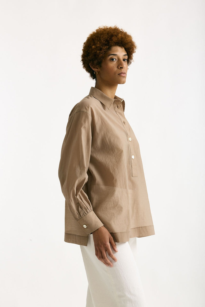 Camicia in mussolina di cotone beige donna Grifoni - 4