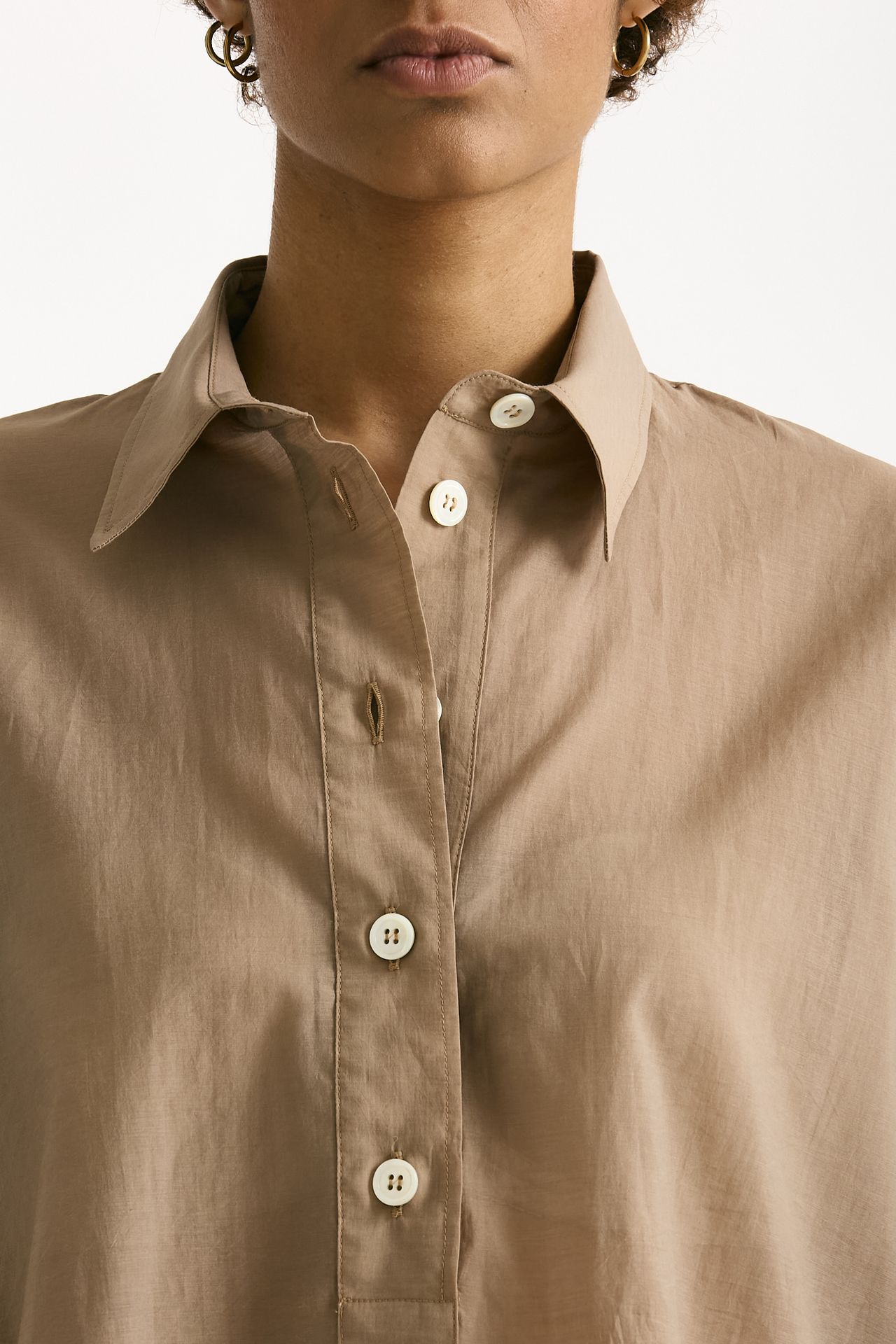 Camicia in mussolina di cotone beige donna Grifoni - 6