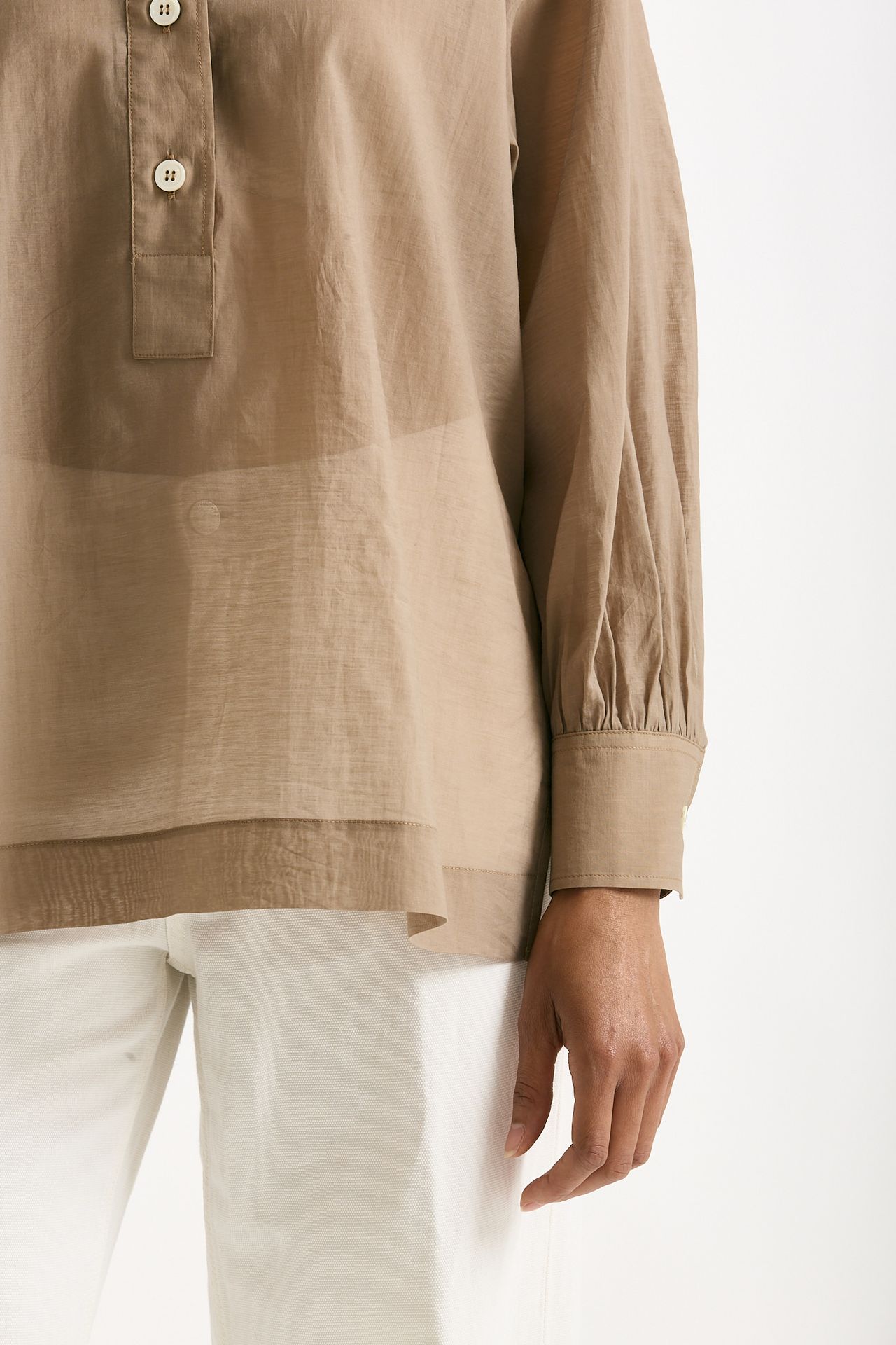 Camicia in mussolina di cotone beige donna Grifoni - 5
