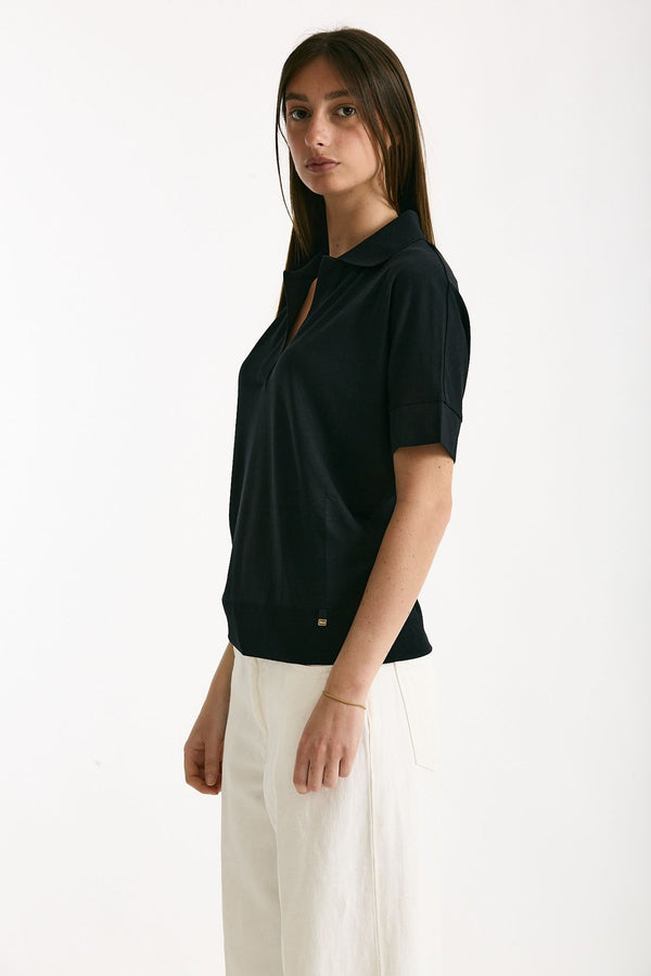 Polo in lyocell blu donna Herno