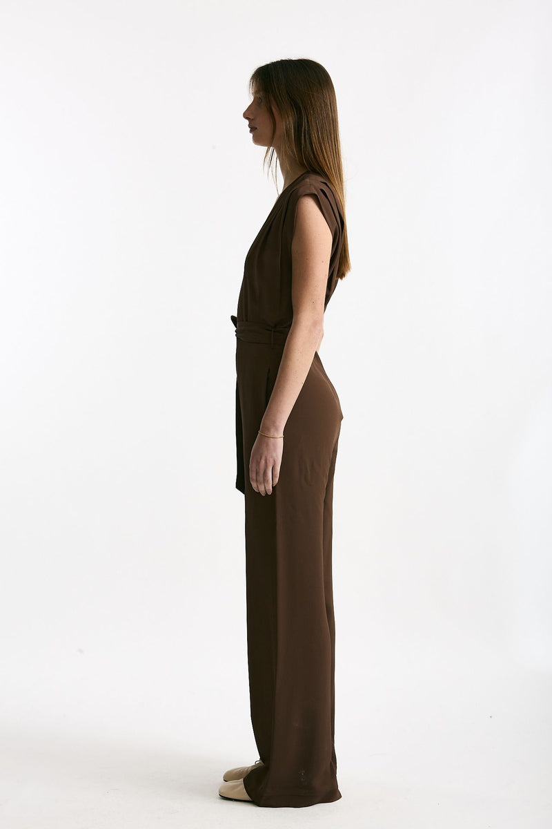Tuta in misto seta marrone donna Incotex - 2