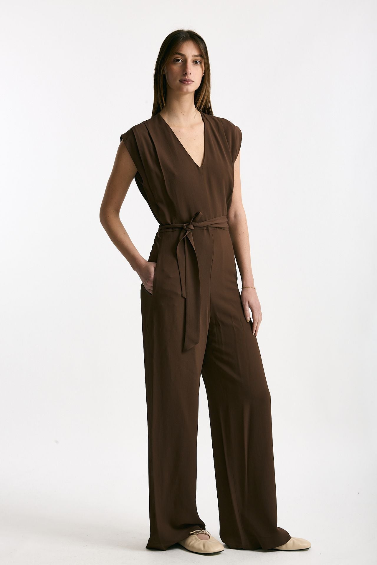 Tuta in misto seta marrone donna Incotex - 4