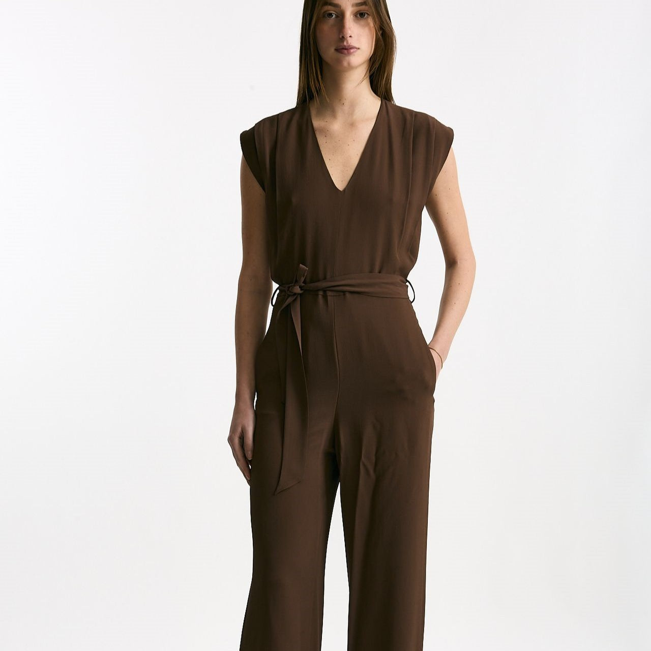 Tuta in misto seta marrone donna Incotex - 7