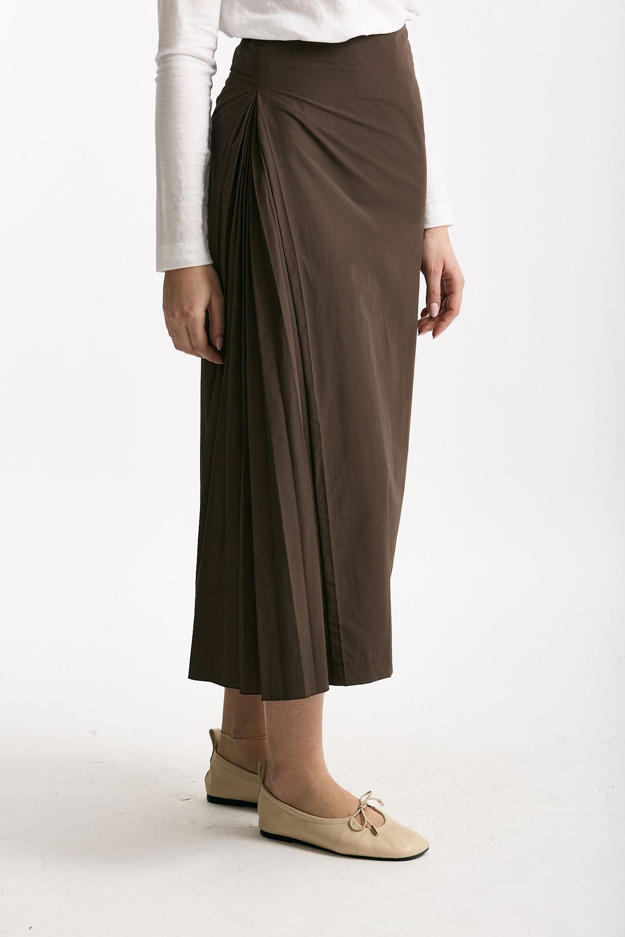 Gonna midi in cotone marrone donna Incotex - 3