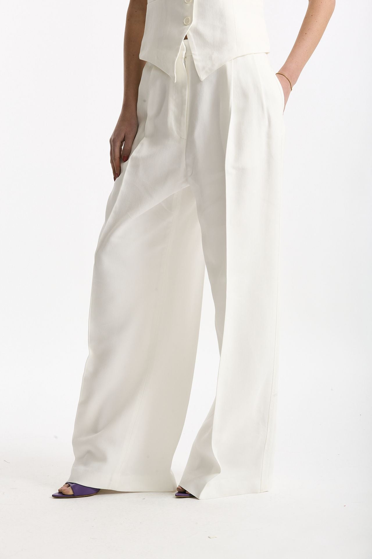 Pantalone vita alta in viscosa bianco donna Iro - 2
