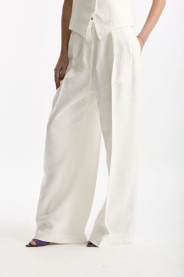 Pantalone vita alta in viscosa bianco donna Iro