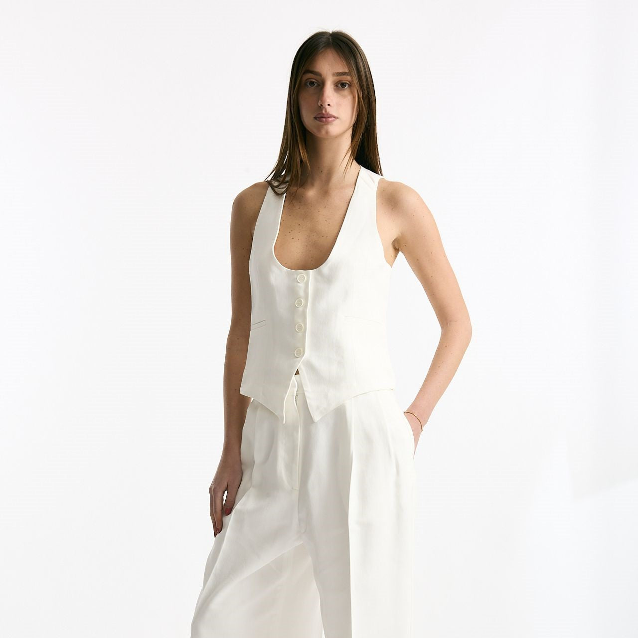 Gilet scollato in viscosa bianco donna Iro - 6