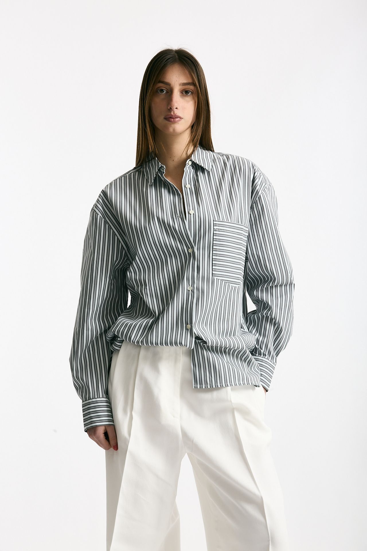 Camicia over rigata rigata grigia e bianca donna Iro - 1