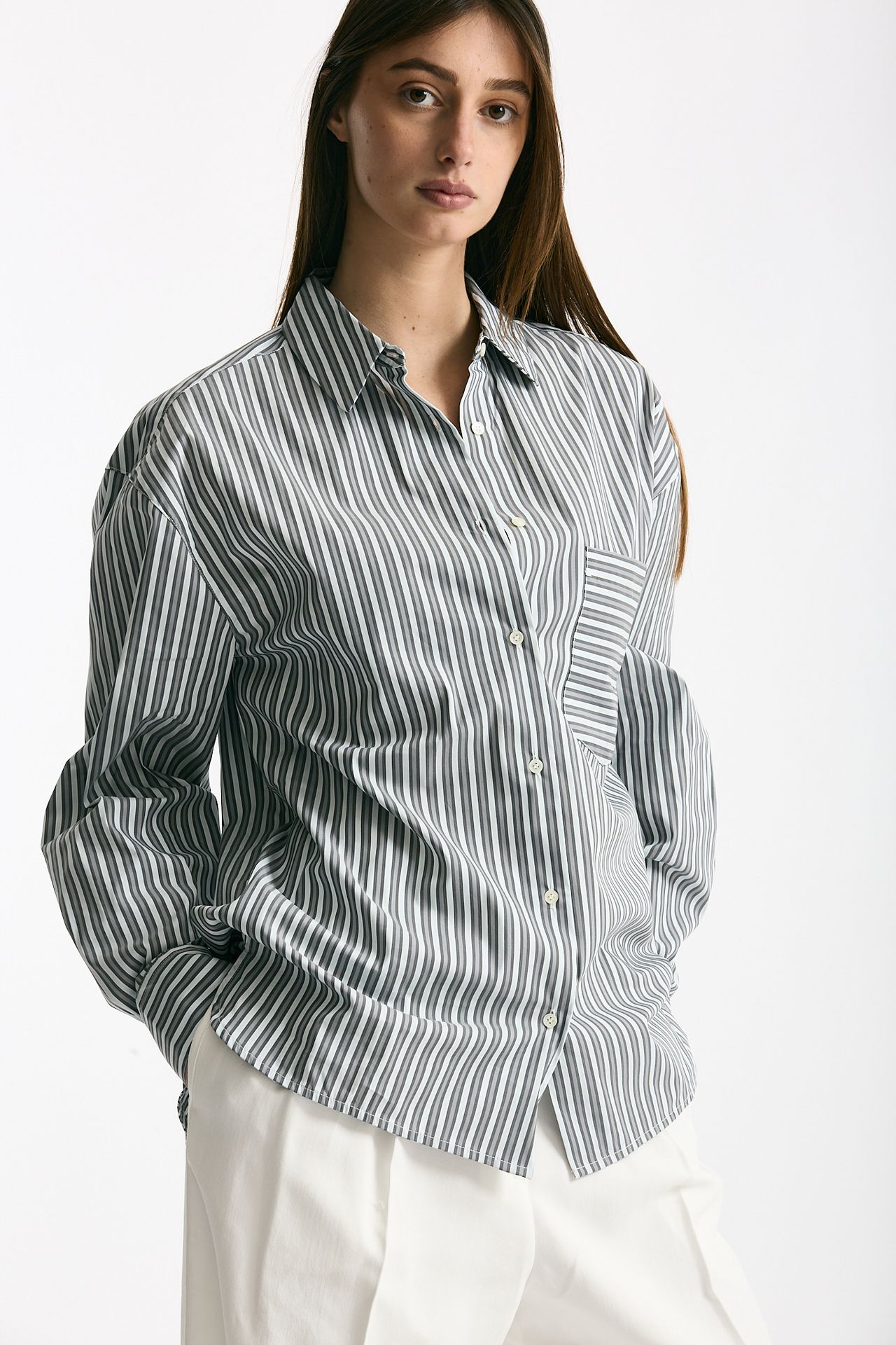 Camicia over rigata rigata grigia e bianca donna Iro - 4