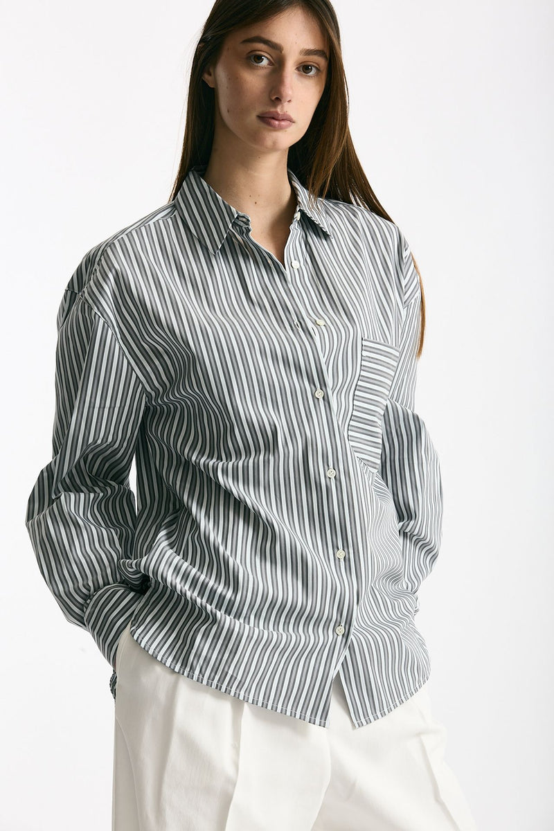 Camicia over rigata rigata grigia e bianca donna Iro - 4