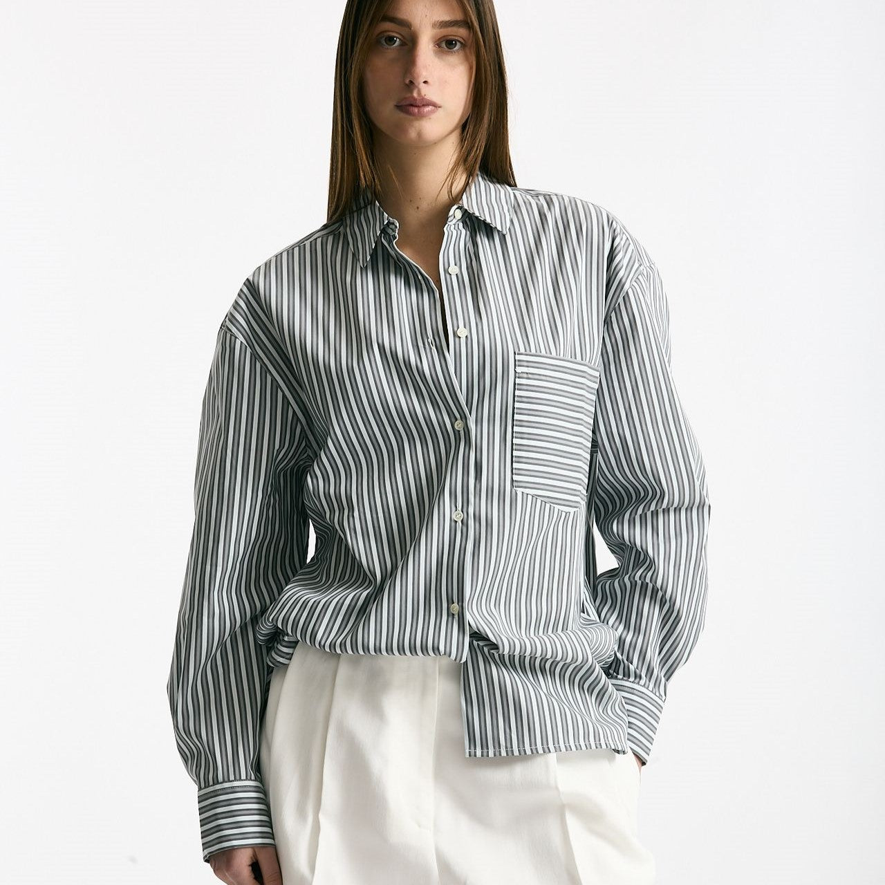 Camicia over rigata rigata grigia e bianca donna Iro - 6