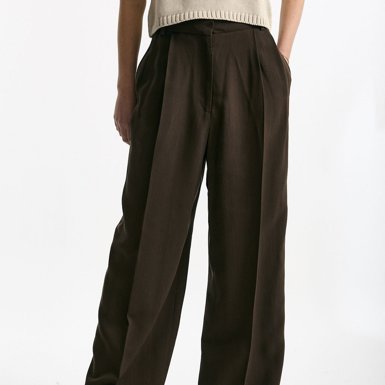 Pantalone vita alta in viscosa marrone donna Iro - 7