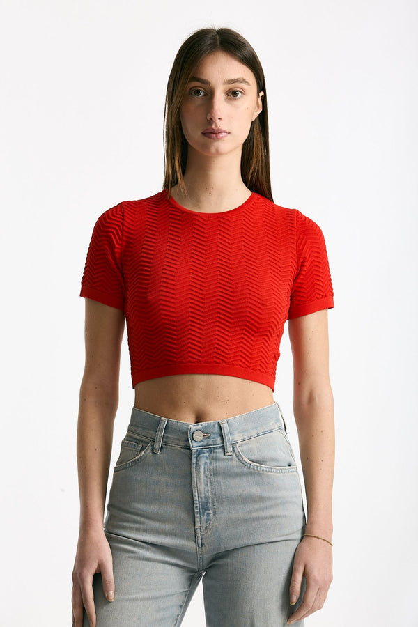 Crop top lavorato rosso donna Laneus