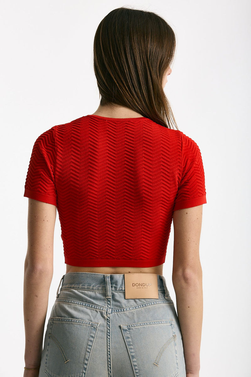 Crop top lavorato rosso donna Laneus - 3