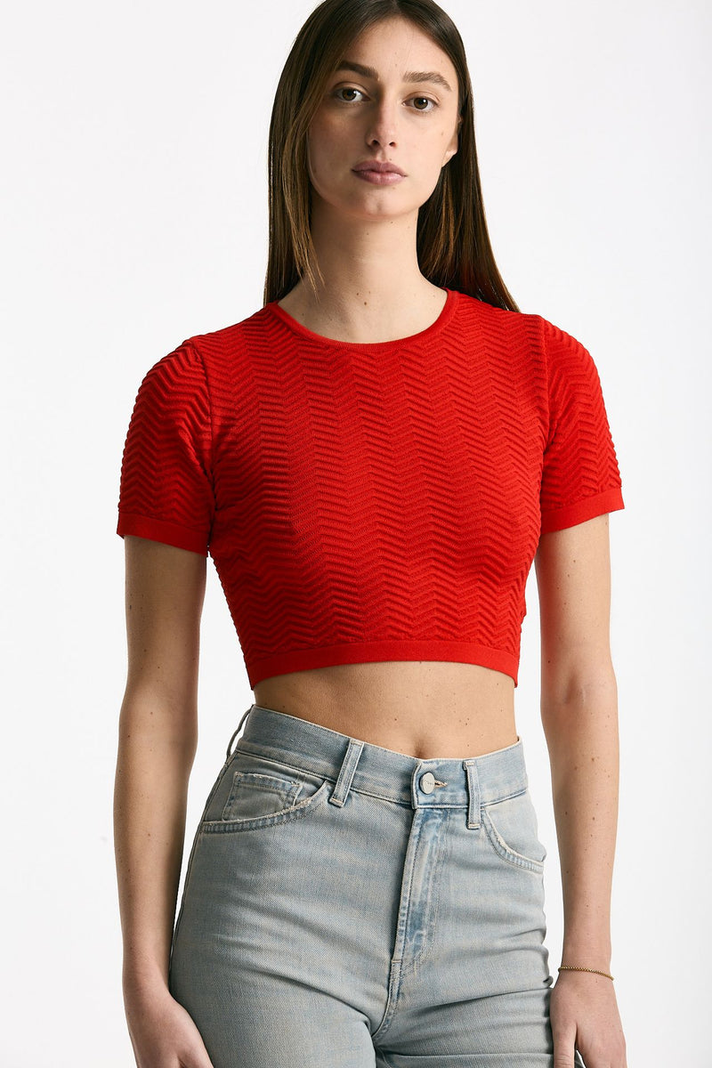 Crop top lavorato rosso donna Laneus - 4