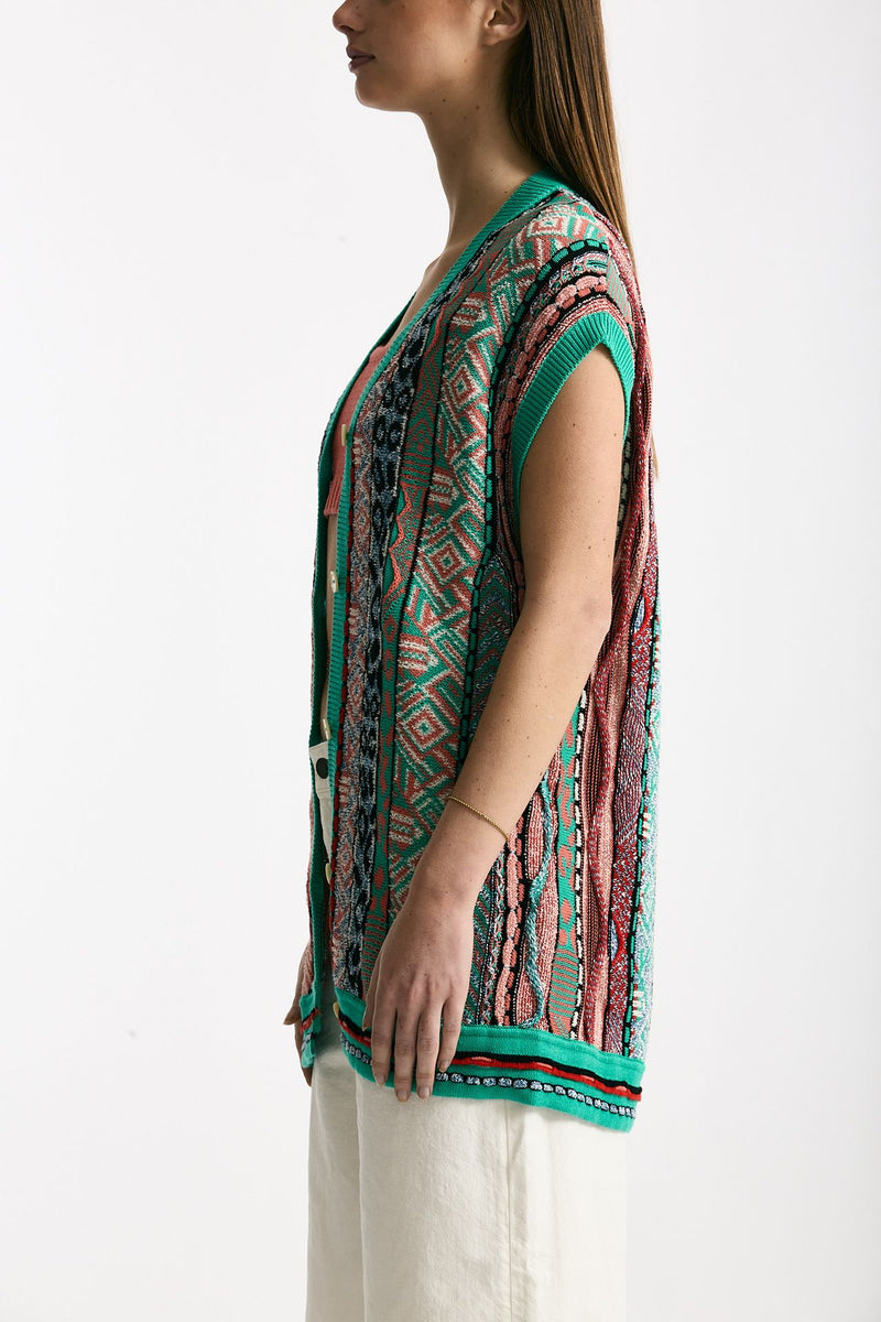 Cardigan jaquard Multicolor donna Laneus - 3