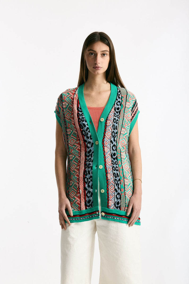 Cardigan jaquard Multicolor donna Laneus - 7