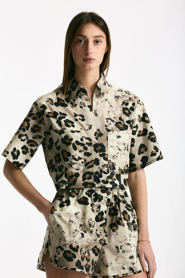 Camicia crop animalier donna Laneus
