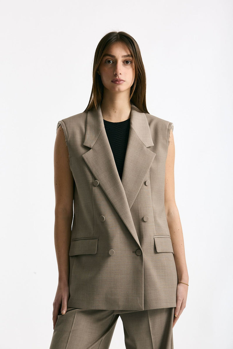 Blazer smanicato beige donna Marsēm - 7