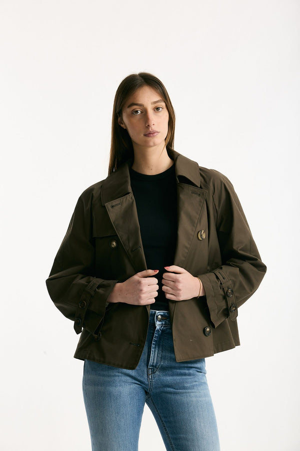 Trench crop TESORO in twill antigoccia verde militare donna Max mara s