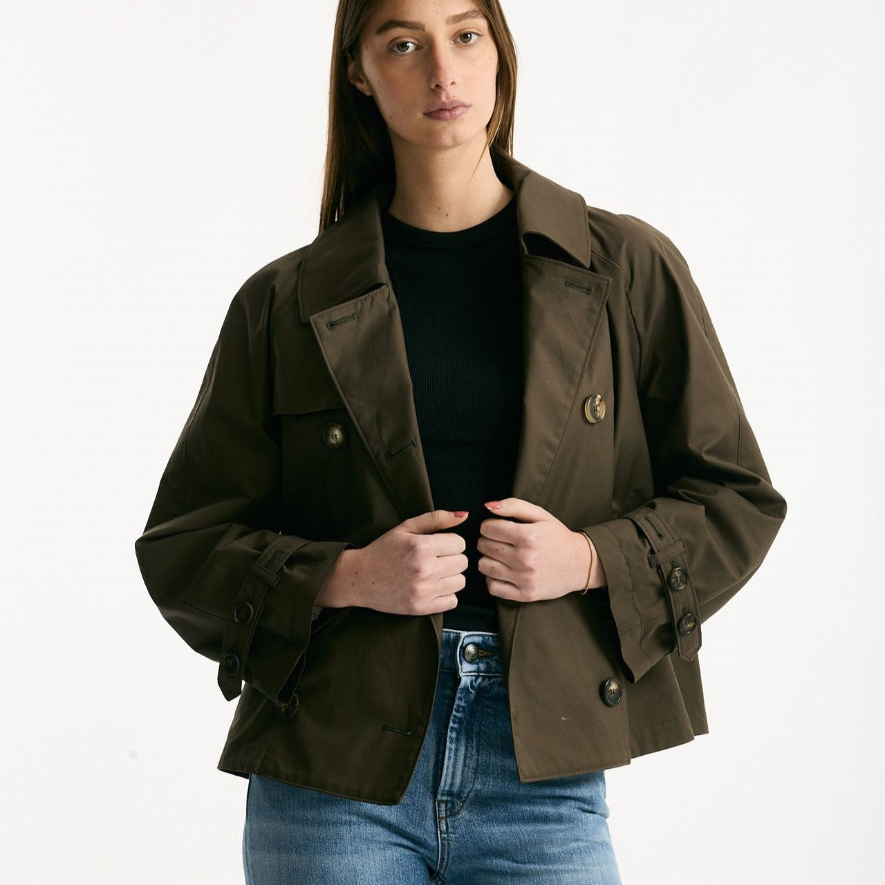Trench crop TESORO in twill antigoccia verde militare donna Max mara s - 7