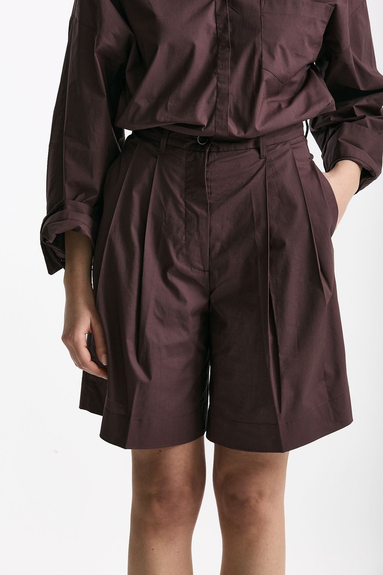 Bermuda vita alta pinces burgundy donna Nine in the morning - 1