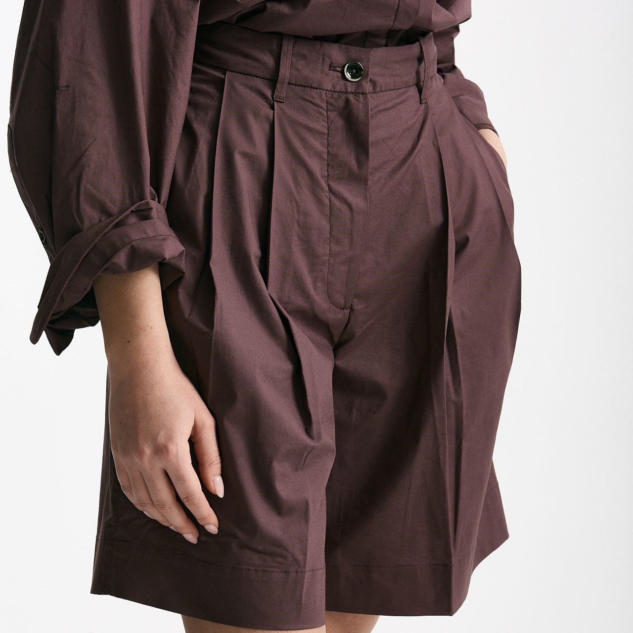 Bermuda vita alta pinces burgundy donna Nine in the morning - 7
