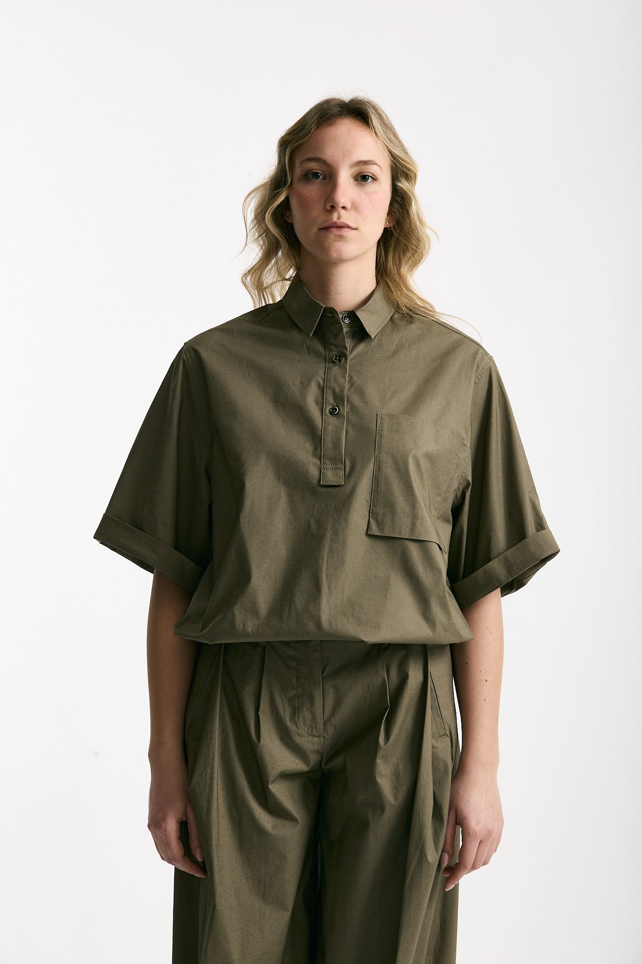 Camicia over verde oliva donna Nine in the morning - 1