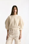 Maglia girocollo lavorata panna donna Nude - 1