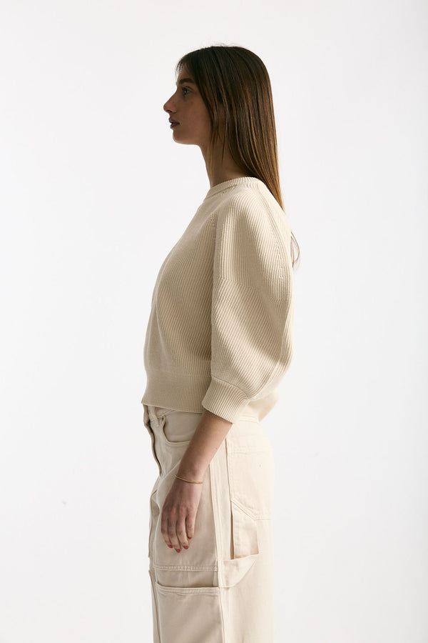 Maglia girocollo lavorata panna donna Nude