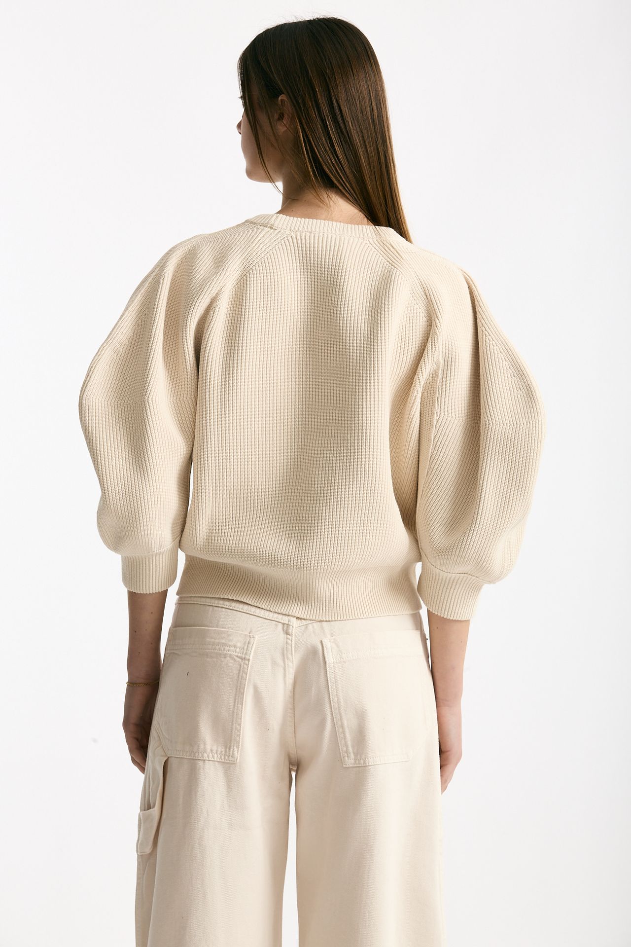 Maglia girocollo lavorata panna donna Nude - 3