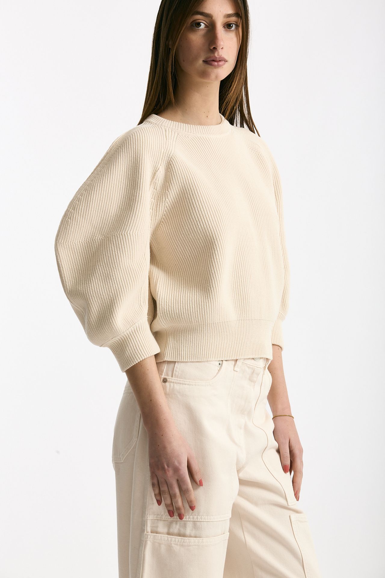 Maglia girocollo lavorata panna donna Nude - 4