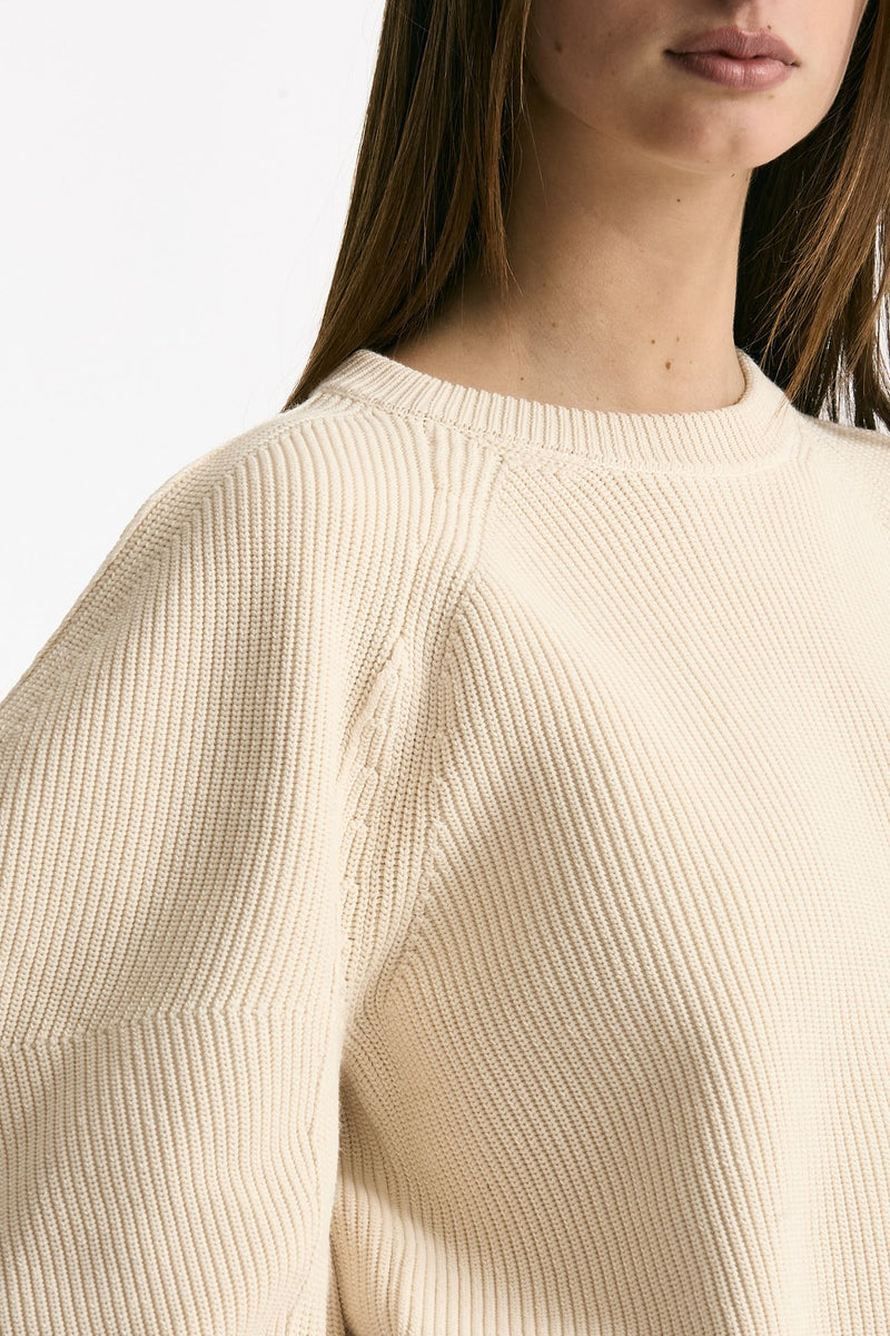 Maglia girocollo lavorata panna donna Nude - 5