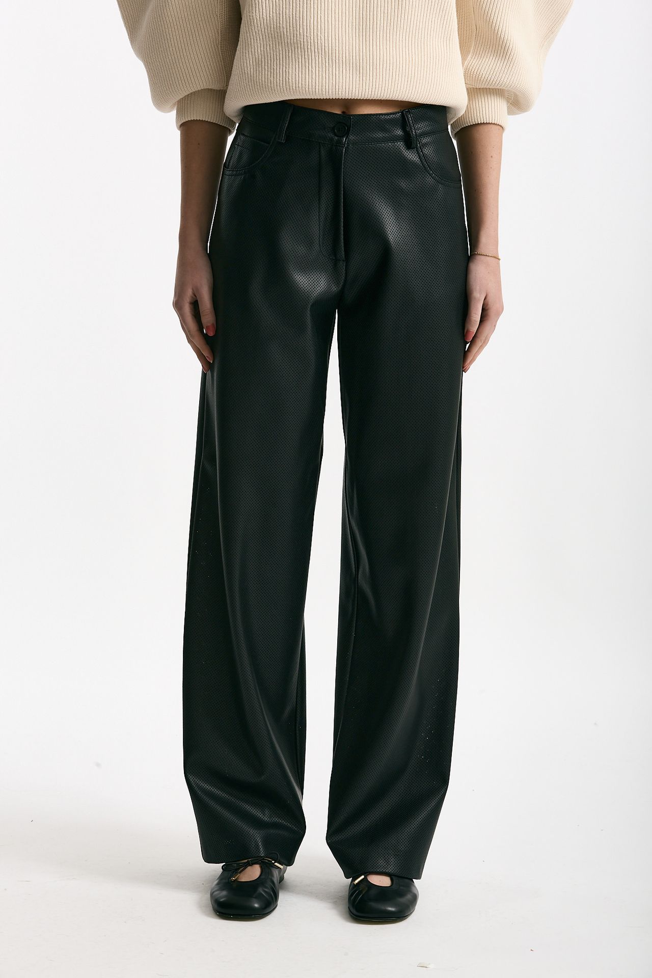 Pantaloni vita alta in ecopelle nero donna Nude - 1