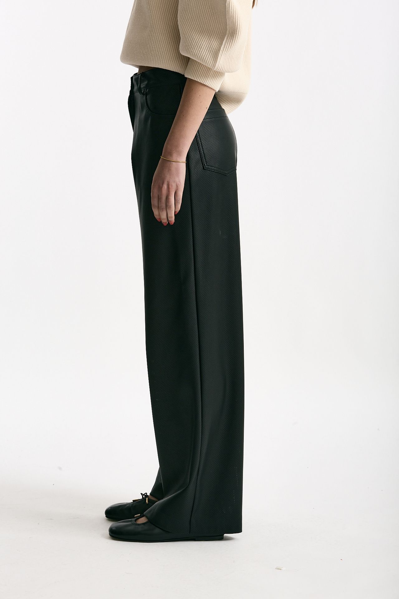 Pantaloni vita alta in ecopelle nero donna Nude - 2