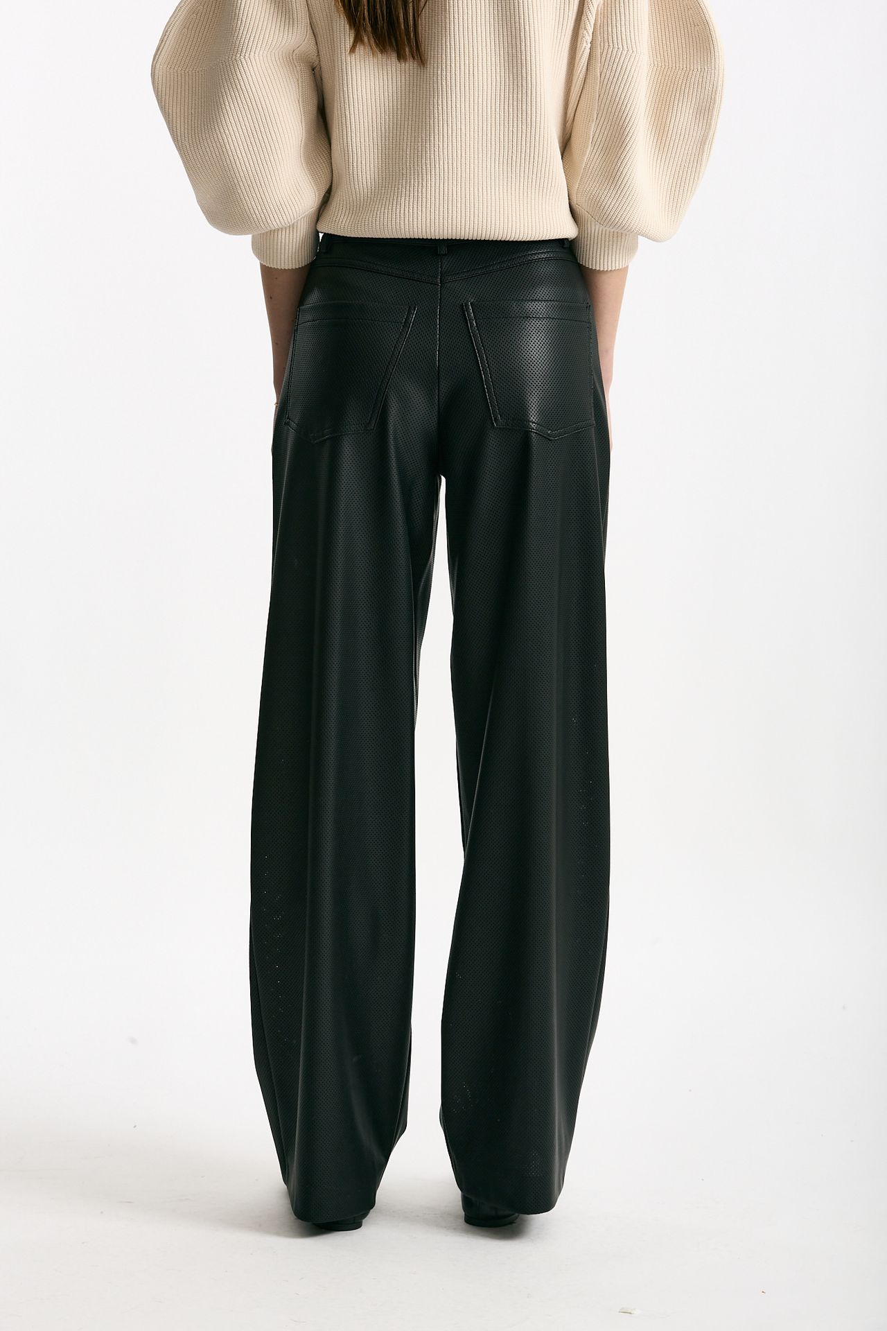 Pantaloni vita alta in ecopelle nero donna Nude - 3