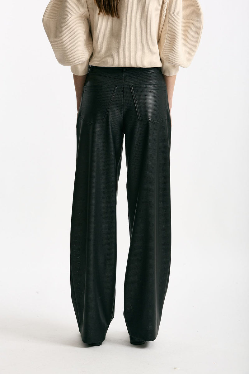 Pantaloni vita alta in ecopelle nero donna Nude - 3