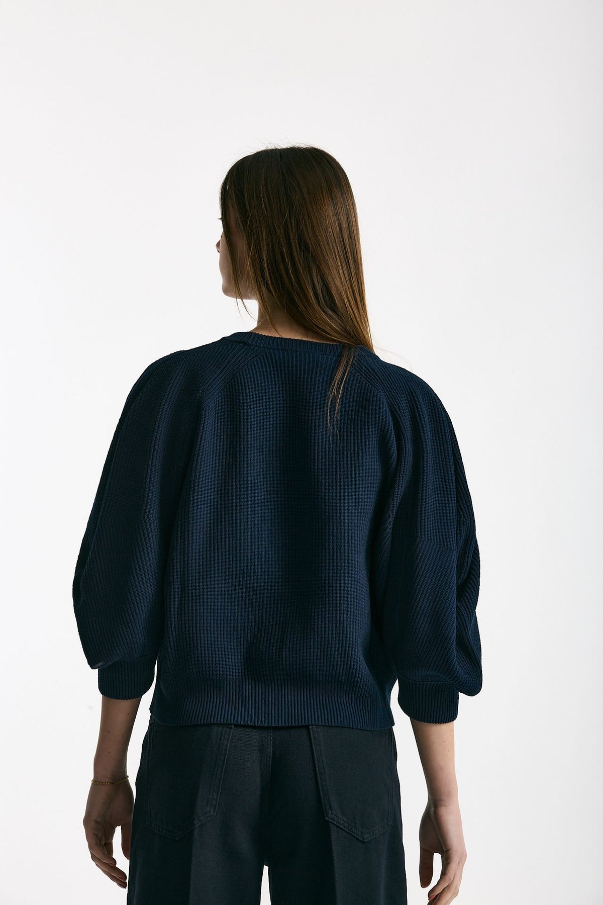 Maglia girocollo lavorata blu donna Nude - 3