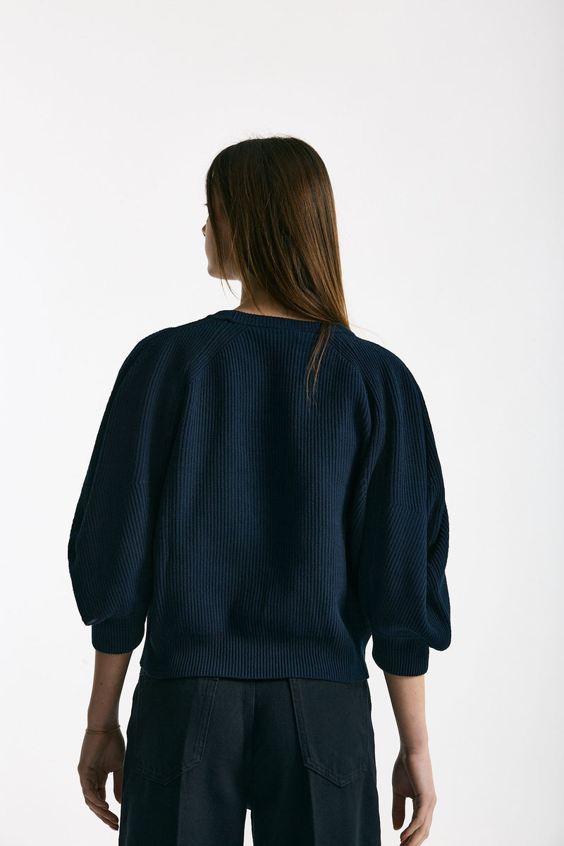 Maglia girocollo lavorata blu donna Nude - 3